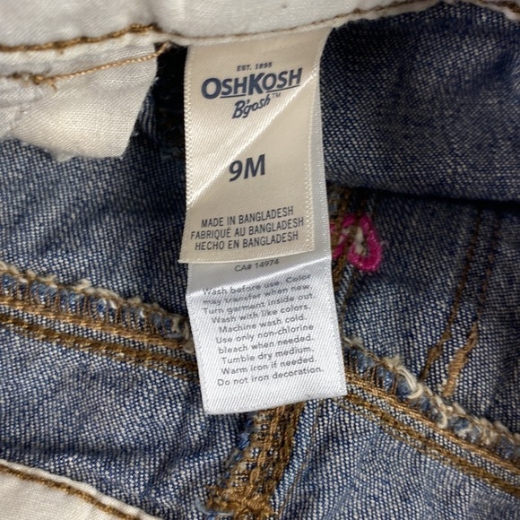 Darling Oshkosh Blue Jean Overalls With Pink Hearts- Size 9 Months - Picture 9 of 11